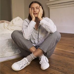 Madewell Pleated Taper Wide-Leg Pants in Mini Houndstooth 8